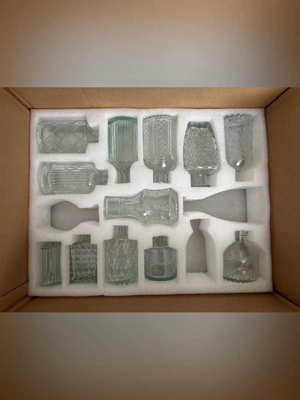 Set of 26 Clear Glass Bud Vases